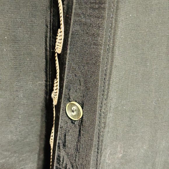 Vintage Cache Blouse Black Embroidered White Trim Sz M Short Sleeve - Picture 5 of 5